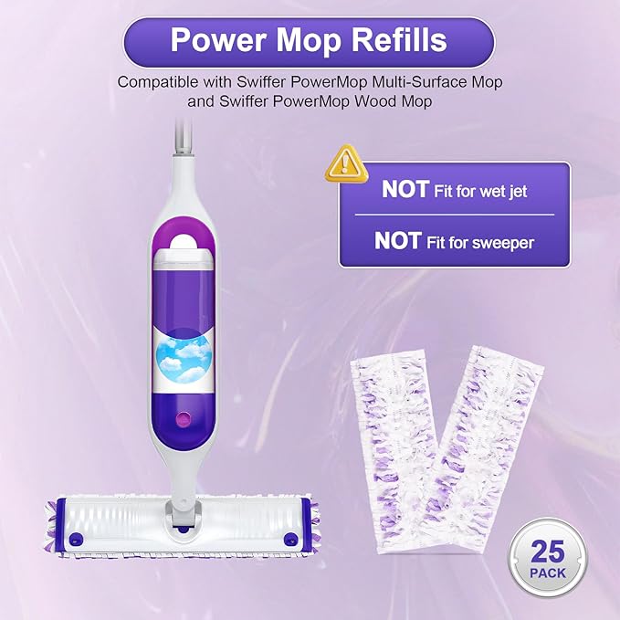 25 Pcs 5X Cleaning Power Mop Pads for Swiffer Power Mop, Multi-Surface Mopping Pad Refills for Floor Cleaning