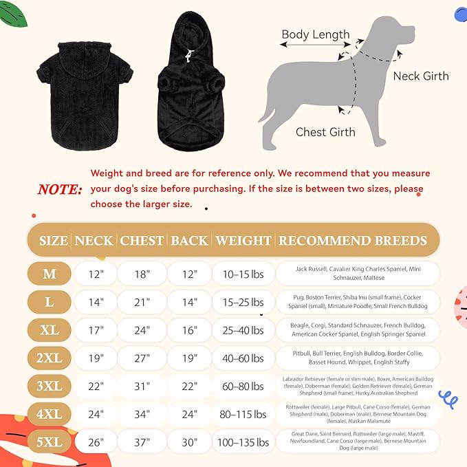 4XL Dog Sweaters for Large Dogs,Dog Hoodie,Warm Fuzzy Fleece Sweatshirt with Hood & Pocket,Leash Hole,Cozy Cold Weather Pet Clothes Sweater Hoodie for Large Dogs(Black,4XL)