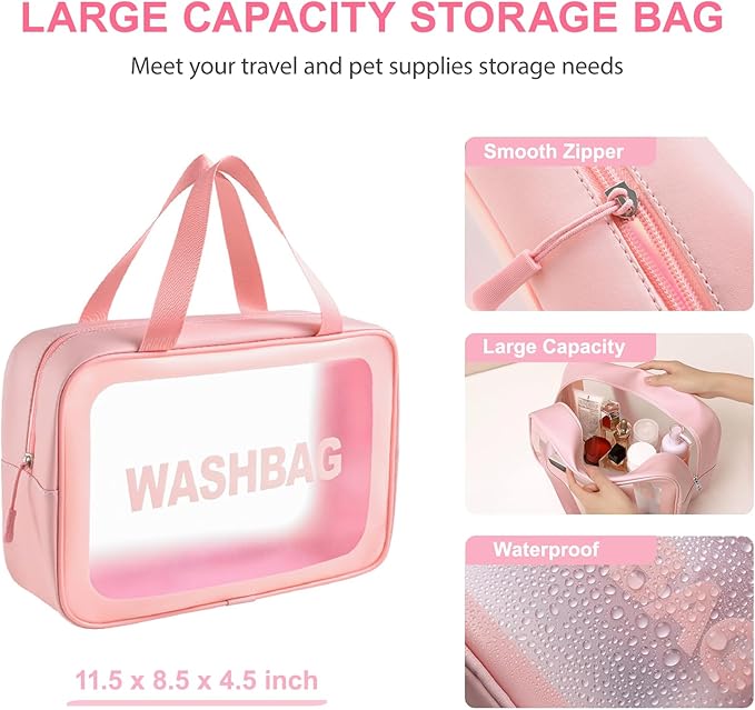 6PCS Pink Dog Washing Kit with Dog Brush, Shampoo Brush, Bath Scrubber,Washing Gloves, 39.7" × 20.5" Towel and Big Toiletries Bag.