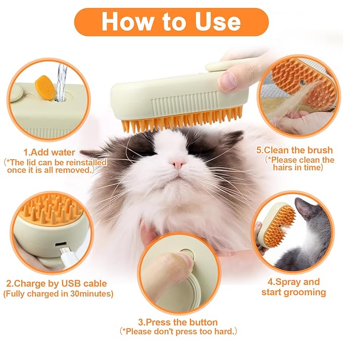Nepfaivy Pet Steam Brush for Cat - Cat Steam Brushes for Indoor Cats Shedding, Rechargeable Steaming Brush for Dogs, Dog Mist Water Steamer, Pet Spray Hair Removal Comb for Massage Grooming