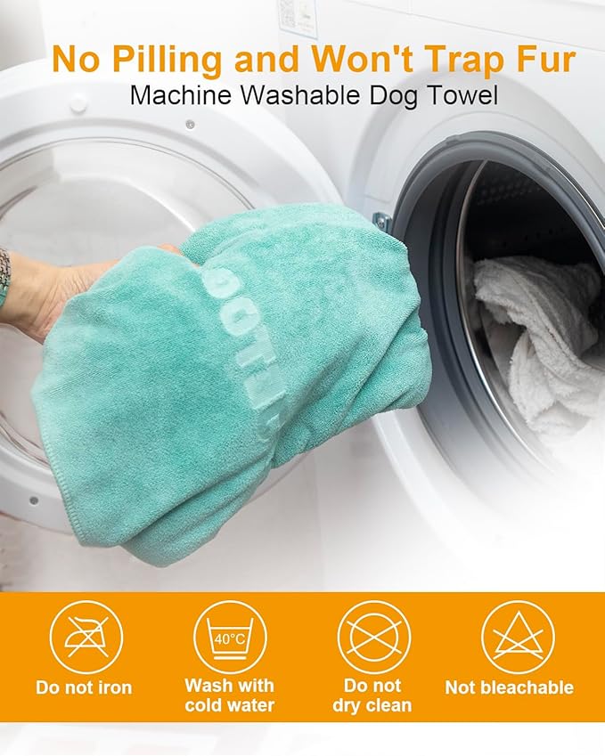 2-PCS Fast Drying Dog Towels - 56 x 28 Inch Ultra Soft & Absorbent Large Dog Towel with 30 x 14 Inch Daily Use Paw Towel - 100% Microfiber Pet Bath Grooming Towels for Dogs Cats, Green