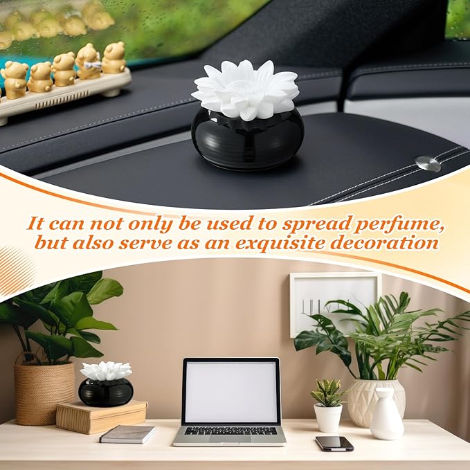 Honeydak 1 Pcs Flower Passive Essential Oil Diffuser Stone White Ceramic Porcelain Floral Diffuser with Container Non Electric Handmade Decorative Tabletops Home Decoration Christmas (Daisy Flowers)