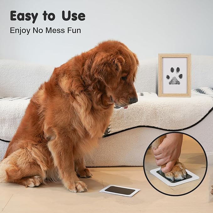 Inkless Paw Print Kit for Dogs,Cats & Babies - Clean Touch Dog Nose & Baby Handprint Kit,Mess Free Dog Paw Print Kit,4-Pcs Ink Pads & 2 Wooden Frames - Keepsake Gifts for Pet Lovers,New Moms