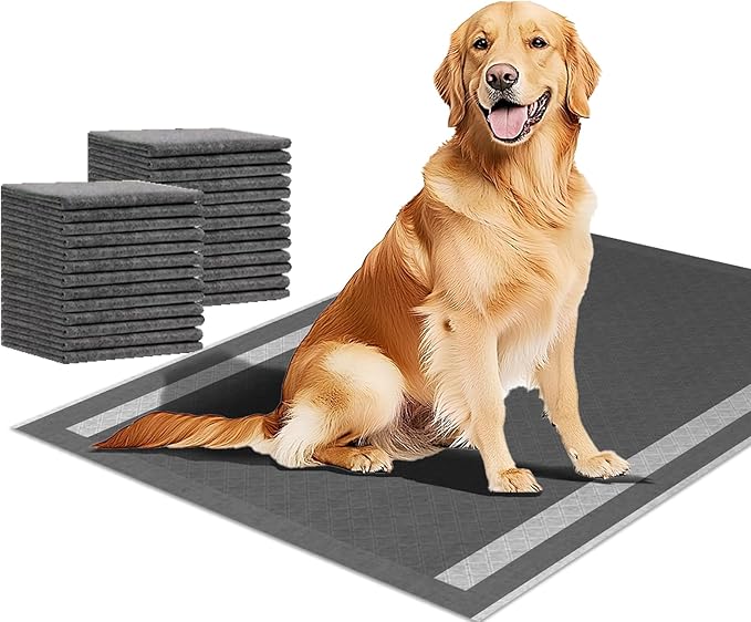 Dog and Puppy Pee Pads 50 Count, 28'' x 34'' Charcoal Odor-Control Puppy Pads with Leak-Proof Quick-Dry Design, Pet Training Pads for Potty Training Strong Absorbency