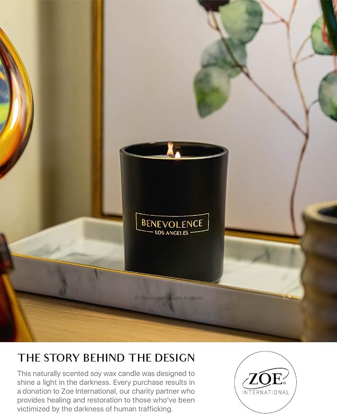 Benevolence LA Clearance Candles Bergamot & Jasmine Scented Candle | Soy Black Candle for Home | Gifts for Women and Men | Home Fragrance | Aromatherapy | 6oz