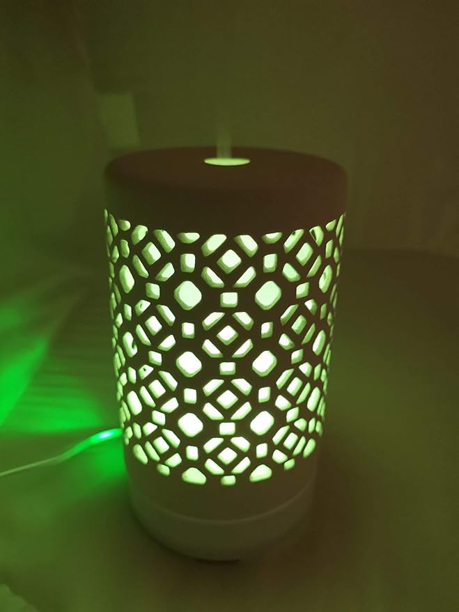 EcoGecko Ceramic Essential Oil Aroma Air Freshener Diffuser, Ultrasonic Diffusing Cool Mist Humidifier with Timers for Office Home Bedroom Baby Room Study Yoga Spa, with Timer and 7 Color Light