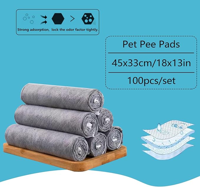 Guinea Pig Pee Pads, Disposable Rabbit Cage Liners, Charcoal Odor Controlling Absorbent Waterproof Pee Pads for Hamster, Bunny, Ferret, Chinchilla and Other Small Animals (18" x 13", 100 PCS)