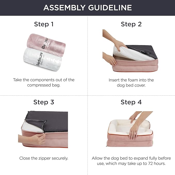 Bedsure Orthopedic Dog Bed Medium Size Dogs - Washable Medium Dog Cat Bed Waterproof, Comfort Pet Couch Sofa with Washable Removable Cover, Pets Bed with Nonskid Bottom, Pink, 28"