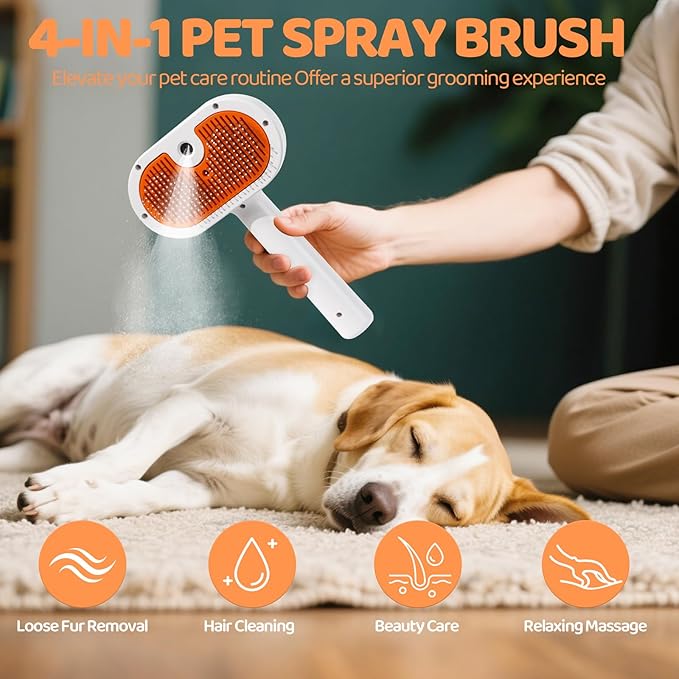 Anti-static Cat Steam Brush,3-in-1 Dog Brush & Gentle Grooming Fur Removal Tool for All Pets,Furmist Comb,Dog Brush,Cat Brushes,Pet Steam Brush,Self-Cleaning with Release Button for Long Short Hair