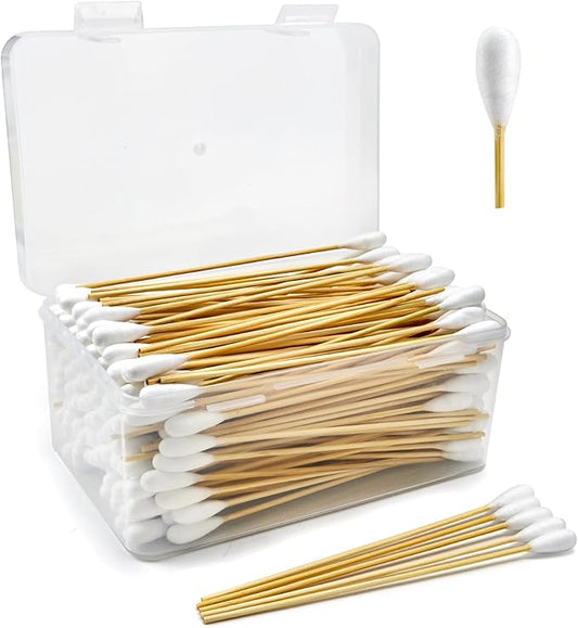 200 PCS Large Cotton Swabs in Storage Box - Long Dog Ear Cleaning Swabs with Bamboo Handle Soft and Thick, Extra Large Cotton Buds Specially Designed for Pet Care