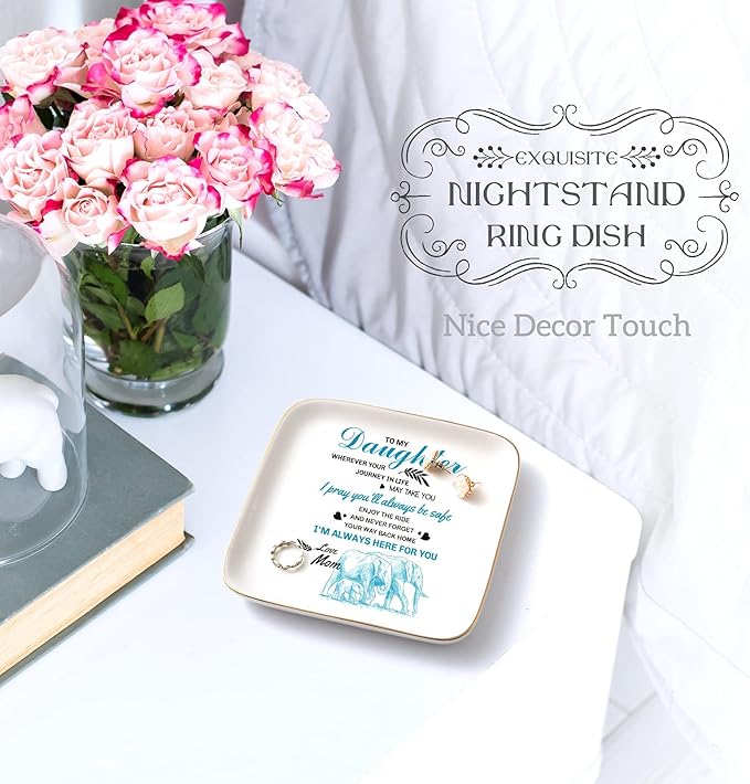 PUDDING CABIN Valentine's Day Gifts for Daughter Ring Dish -Whenever Your Journey in Life May take You, I Pray You'll Always be Safe... Gifts for Daughter Adult Mother's Day Birthday Graduation