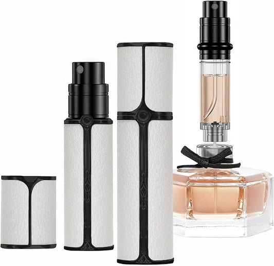 BF00WHB Leather Perfume Bottle 5ml – Bottom-Fill Refillable Dispenser, Leak-Proof & Portable for Men & Women, Ideal for Travel, Gifting & Daily Use (WHB)