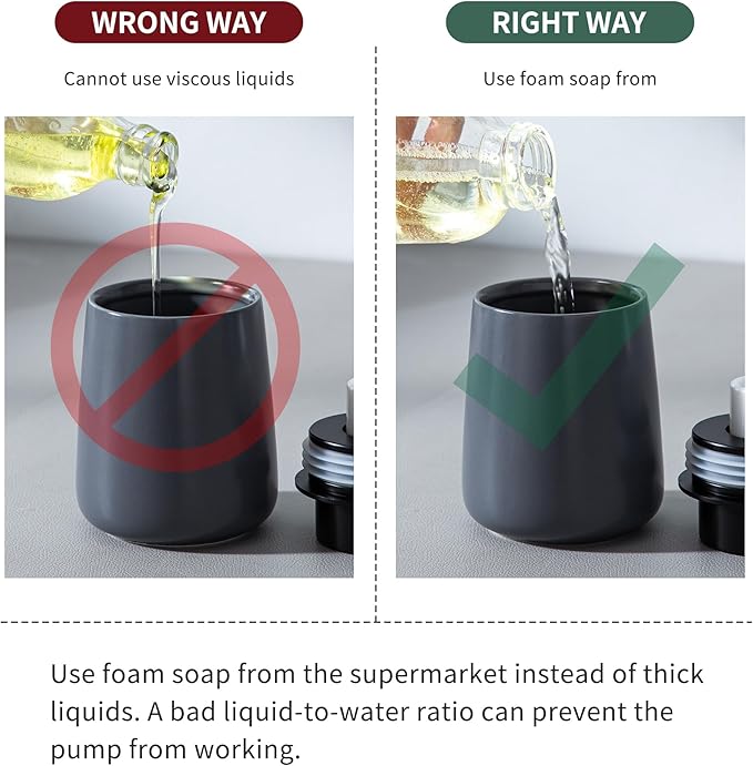 Enra Foaming Soap Dispenser,12 oz Foam Ceramic Hand Soap Dispenser, for Bathroom,Kitchen with Easy-to-Press Pump (Gray Poam Type)