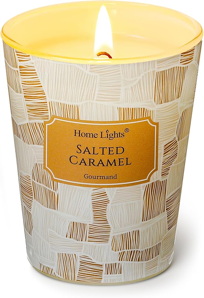 HomeLights Soy Wax Candles for Home Scented, 1-Wick Candles in Salted Caramel Scented, Rustic Modern Aromatherapy Candles Gift for Parties, Relaxing, 6.7oz