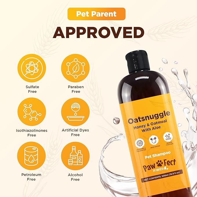 Honey & Oatmeal 16.9 oz Pet Shampoo for Dogs, Soothing Natural Formula with Colloidal Oatmeal, Aloe & Honey - Relieves Itchy Dry Skin, No Sulfates or Parabens, Gentle, Chamomile Scented