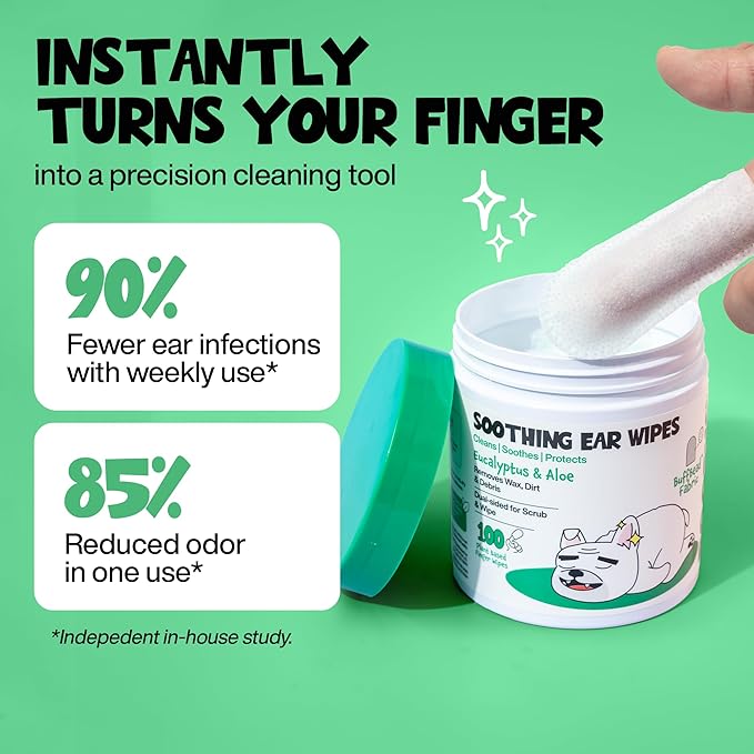 Dog Ear Cleaner Wipes 100 Counts - Pet Ear Wipes to Remove Wax, Dirt, Relieve Ear Itching & Inflammation for Dogs & Cats