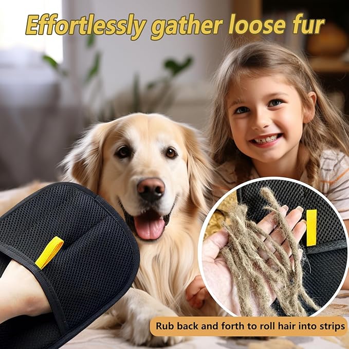 2 Pcs Pet Hair Remover Glove for Dogs Cats Electrostatic Reusable Pet Grooming Mitt with Mesh Back, Lint & Fur Remover Glove for Furniture Bedding Carpet & Clothing, Easy to Clean
