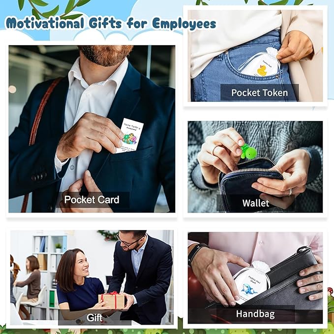 100Pack Positive Gifts Bulk Inspirational Teacher Dietitian End of Year Student Gifts,with Funny Card Organza Bag for Coworker Staff（Shark, Frog, Rabbit,Turtle, Duck