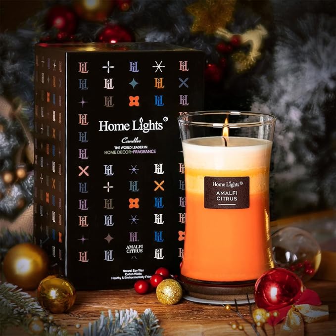 HomeLights 3-Layer Candles for Home Scented, 21.52 OZ Natural Soy Wax Scented Candles Burns Up to 100 Hours, Large Jar, Amalfi Citrus