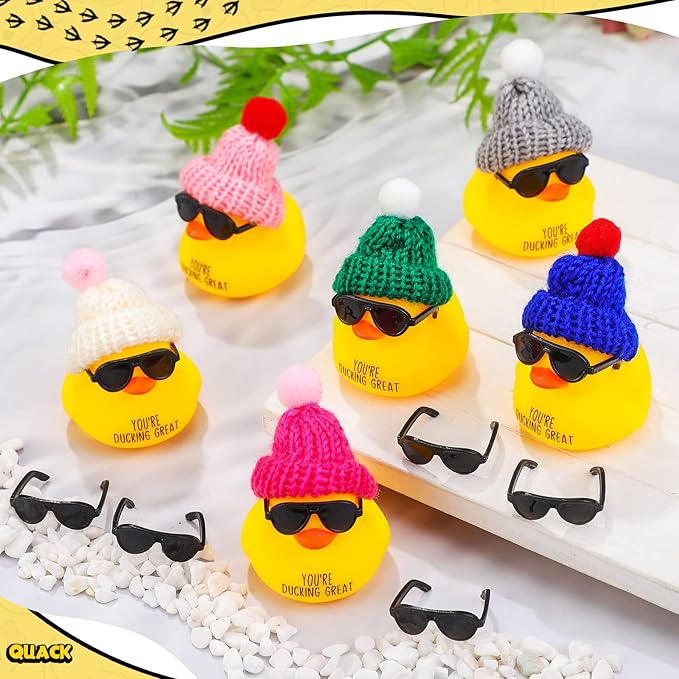 Deekin 30 Sets Thank You Gift Set You're Ducking Great Cheer up Cards Mini Rubber Ducks with Glasses and Hats with Card Organza Bags Bulk Toy for Cruises Kids Coworkers(Delicate,Lively Color)