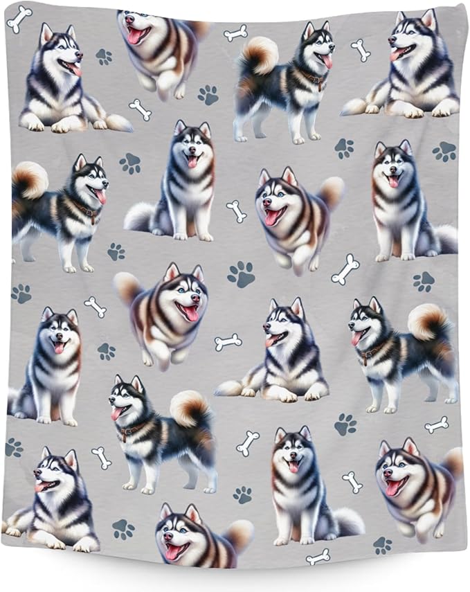 Husky Blanket for Kids Pets - Dog Theme Gifts for Dog Mom Dad - Plush Throws with Husky Print (40"x50")