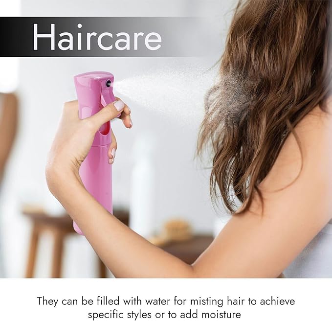 VIGOR PATH Continuous Spray Bottle for Hair – Fine Mist Mister for Hairstyling, Cleaning, Plants, Pets, Barbers, Salons, and Essential Oil Applications (300ml/10 oz) Pink