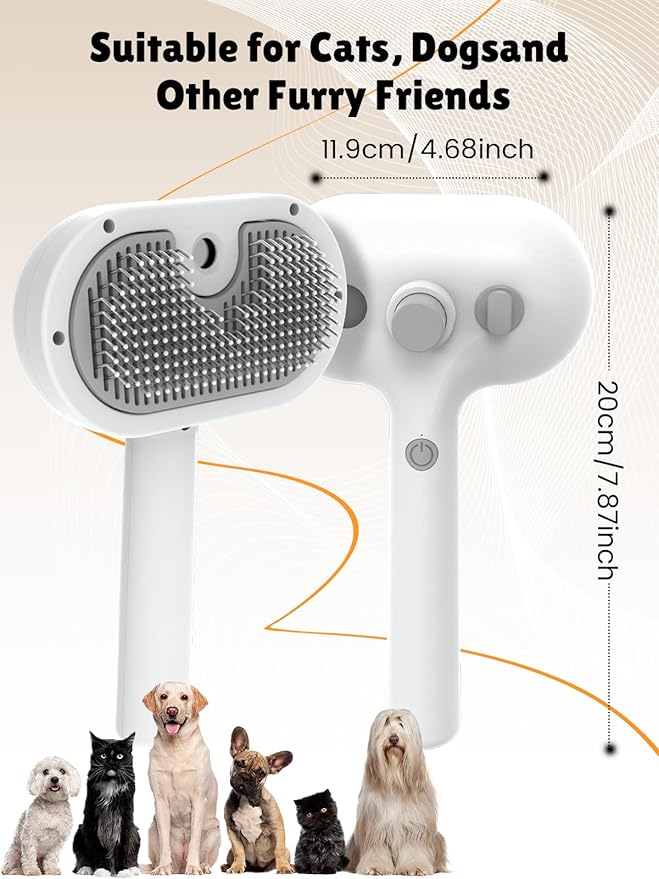 Anti-static Cat Steam Brush,3-in-1 Dog Brush & Gentle Grooming Fur Removal Tool for All Pets,Furmist Comb,Dog Brush,Cat Brushes,Pet Steam Brush,Self-Cleaning with Release Button for Long Short Hair