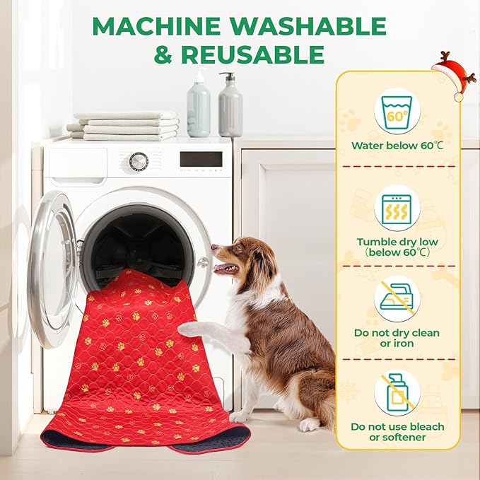 Fostanfly Washable Pee Pads for Dogs, 2 Pack Reusable Super Absorbent Non-Slip & Leak-Proof 63"x63" for Whelping, Extra Large Potty Training for Puppy, Christmas & New Year's Essential for Dogs, Red