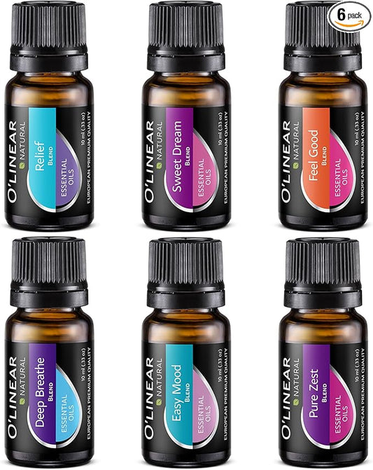O'linear Essential Oils 6 Blends Set - Perfect for Humidifiers and Diffusers, Aromatherapy Diffuser Oils Scents, Essential Oil Kit for Home Use, Essential Oil Pack with Various Scents