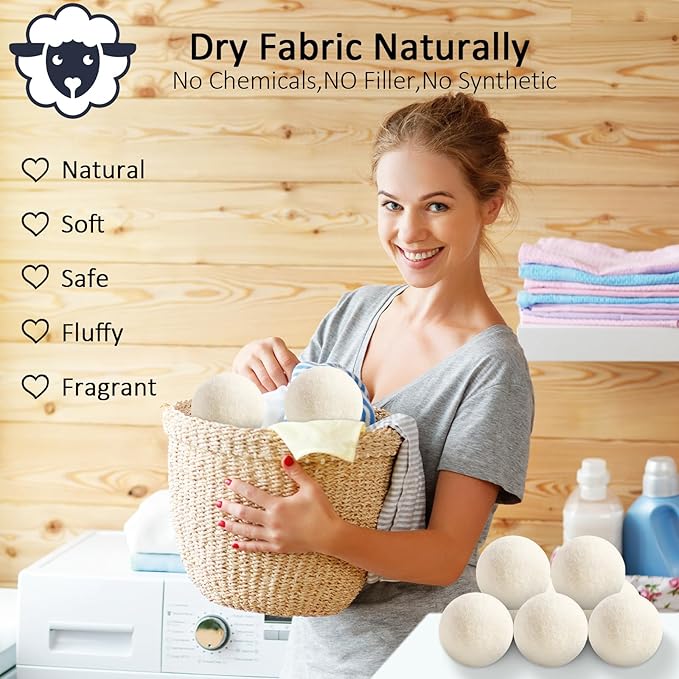 24 Pack Wool Dryer Balls XL Reusable Laundry Balls for Dryer Natural Fabric Softener Ball with 1 Storage Bags Reduce Wrinkles and Decrease Drying Time