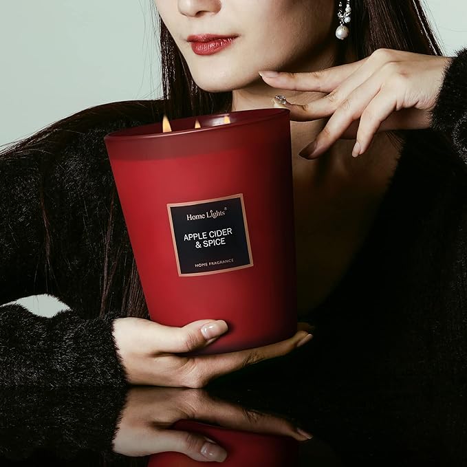 HomeLights Highly Scented Candles, Big 33.3 oz for Home, Natural Soy Aromatherapy Candles, Smokeless Long Lasting 130h with 3 Cotton Wicks, Candles Gifts for Women & Men - Apple Cider & Spice