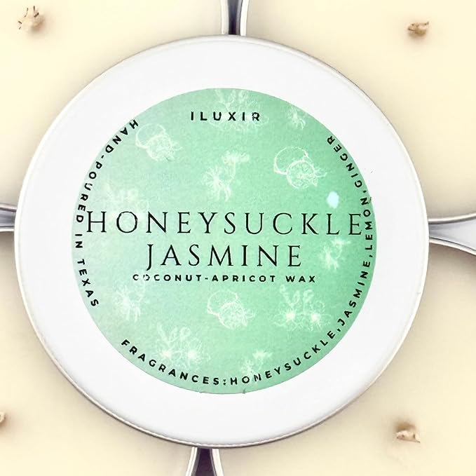 Honeysuckle Jasmine Scented Candle – Fresh Floral Spring Aroma with Lemon, Violet & Wood – Hand-Poured, Coconut-Apricot Wax, Non-Toxic & Cruelty-Free – Made in The USA (Pack of 4, 2 oz. Each)