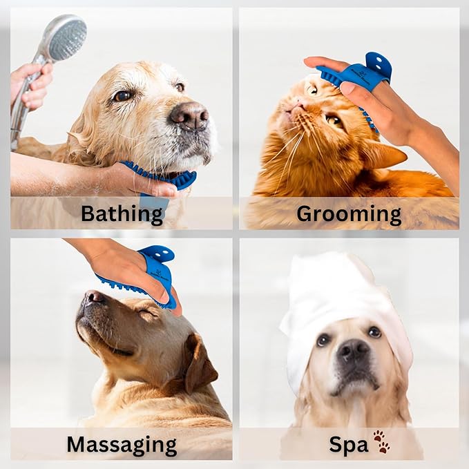 Dog Bath Brush - Silicone Grooming and Shedding Brush for Dogs & Cats, Puppy Essentials Dog Shampoo Brush, Pet Hair Removal Tool for Deep Clean & Massage