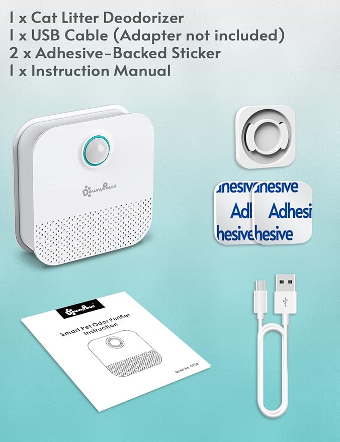 DownyPaws Cat Litter Deodorizer, Rechargeable 4000mAh Odor Eliminator Cat Litter Box, Dust-Free, 14-Day Battery Life, No Consumables