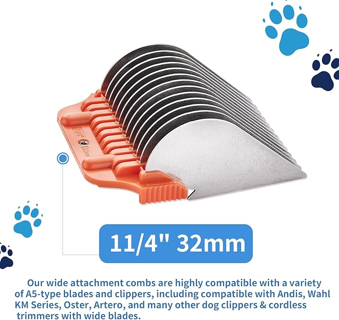 32MM 1 1/4Inch Pet Grooming Clipper Attachment Guard Comb, for Wide A5 Blades, Compatible with Andis, Conair, Wahl, Laube, Thrive, Bucchelli, or other A5 Series, Only Fit for 10W/15W/30W Wide Blade