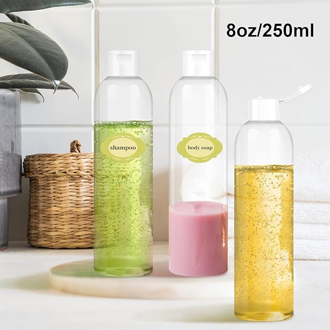 20 Pack 8 oz Travel Squeeze Bottles with Flip Caps Refillable Empty Plastic Containers for Toiletries Shampoo Lotions Oils