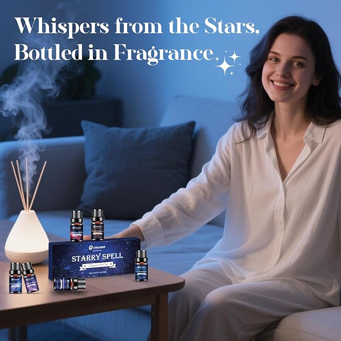 Essential Oil Blends, Starry Spell Essential Oil Set for Diffusers for Home, Humidifiers, Candle Making, Magical Aromatherapy Blends - Stress Relief, Calm Mind, Relax, Meditate, 6x10ml