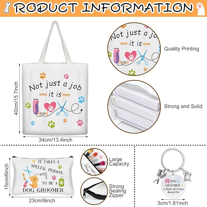 6 Pcs Christmas Dog Groomer Gift Set Include Waterproof Oil Proof Apron Mug Keychain Canvas Tote Bag Cosmetic Bag Socks for Dog Trainer Groomer Birthday Gifts