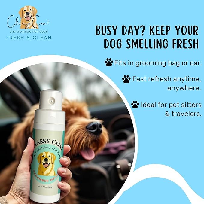 Dry Shampoo & Coat Deodorizer for Dogs (Fresh & Clean) | Waterless No-Rinse Squeeze Bottle Powder Formula | Calming Lavender Scent | Talc and Alcohol Free | Safe for Sensitive Skin | Made in USA