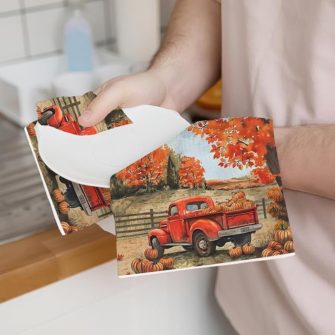 3 Pcs Fall Themed Kitchen Towels, Rustic Pumpkin Decorative Absorbent Microfiber Dish Cloth Tea Towel, Maple Leaves Waffle Soft Hand Towels for Farmhouse Home Kitchen, Mushroom Gifts
