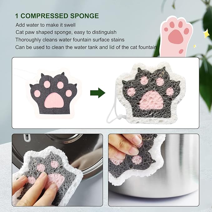 Cleaning Kit for Cat Water Fountain, Cat Fountain Brush, with Compressed Sponge and Storage Plastic Box, 9 Pack Pet Water Fountain Cleaning Kit