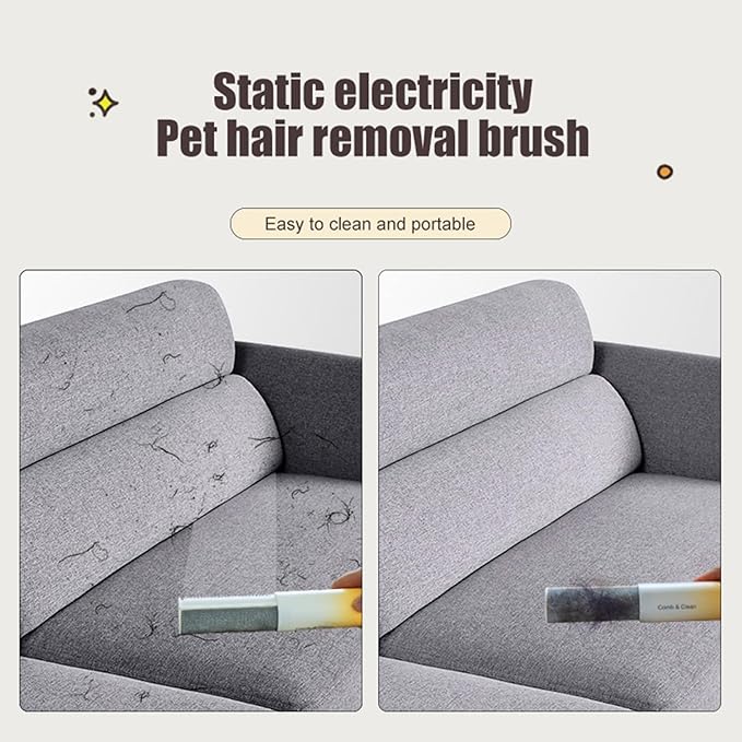 2-in-1 Double Sided Pet Hair Remover Brush - Grooming & Cleaning Tool for Cats Dogs, Static Adsorption Fur Remover for Furniture, Sofa, Car Seat, Clothes, 120g Ultra-Lightweight (Orange)