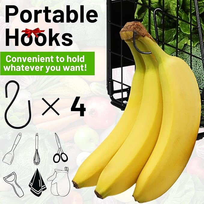 2 Set Magnetic Shelf for Refrigerator with Wood Lid, Fruit Potato & Onion Storage Bins, Pantry Organizers & Storage, Large Container Magnetic Spice Rack for Refrigerator, Kitchen Counter, Cabinet