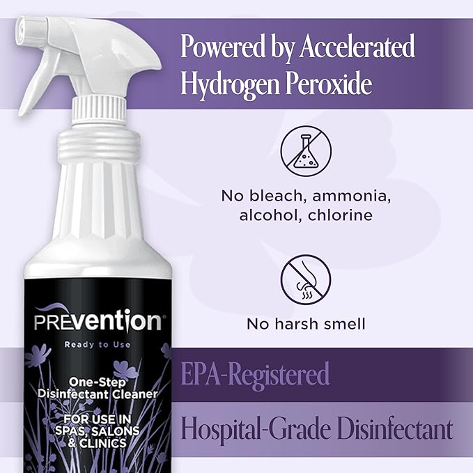 Prevention Ready-To-Use Disinfecting Cleaner – Hospital Grade Disinfectant Spray Solution for Salons, Spas, Clinics, Surfaces – Sanitizing Solution & Two Reusable Sprayers – 32oz Bottle (6 Pack)