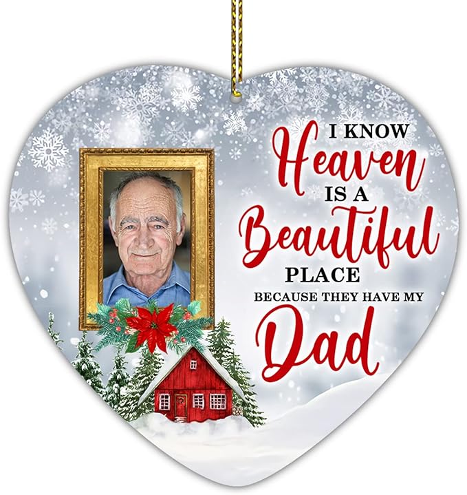 HYTURTLE Personalized Memorial Sympathy Christmas Ornament Tree Decor Gifts for Family Loss of Loved One Mom Dad in Heaven - Heaven Beautiful Custom Photo Acrylic Heart Ornament