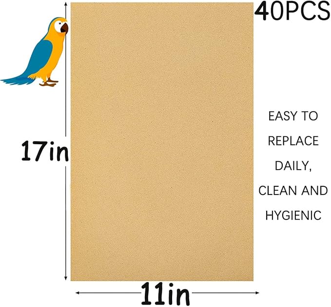 40PCS Gravel Liner Paper for Bird Cage,11x17 In Bird cage Liner Paper-Gravel Paper Special for Bird Cage in Sea Sand,Parrot Cage Sandpapers Cushion Pad Pet Bedding Accessories (40PCS 11 x 17 Inch)
