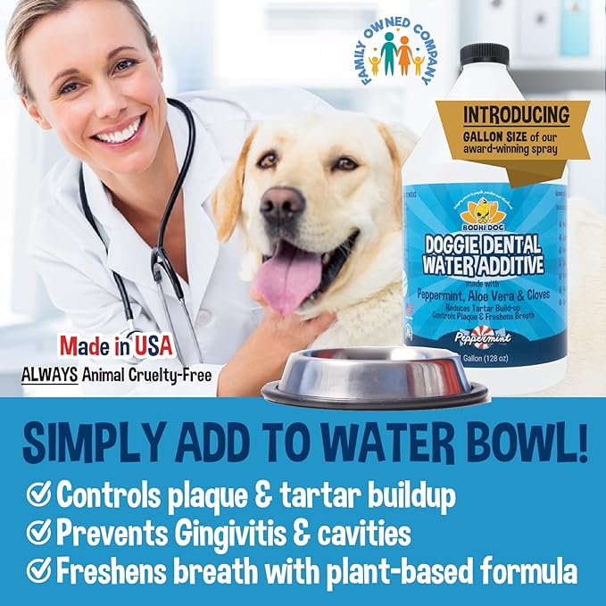 Bodhi Dog Peppermint Dental Water Additive for Dogs & Puppies - Freshens Breath, Reduces Tartar, Promotes Healthy Gums - Oral Care for Teeth & Breath - Supports Clean Mouth - Made in USA (128 Fl Oz)