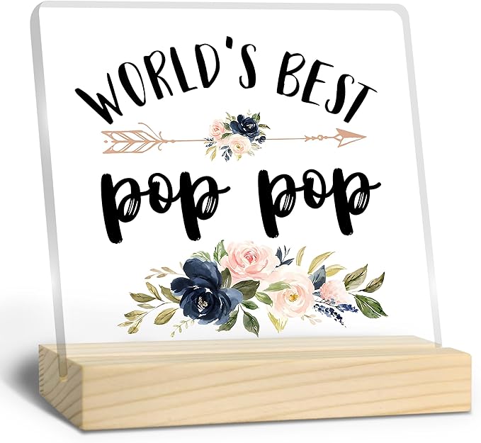Pop Pop Gifts, Grandpa Gifts, World's Best Pop Pop Acrylic Plaque, Papa Gifts from Grandkids, Pops Gifts for Grandpa, Best Grandpa Gifts Acrylic Sign Desk Table Shelf Decor