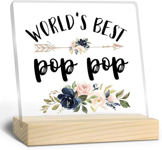 Pop Pop Gifts, Grandpa Gifts, World's Best Pop Pop Acrylic Plaque, Papa Gifts from Grandkids, Pops Gifts for Grandpa, Best Grandpa Gifts Acrylic Sign Desk Table Shelf Decor