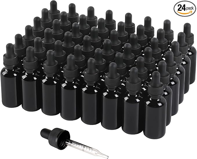 48 Pack,1oz Glass Dropper Bottle,Blakc Tincture Bottles with Dropper,Pretty Finish for All Kinds of Liquids,Oil Bottles for Hair- Stronger Suction ideal for Leakproof Travel